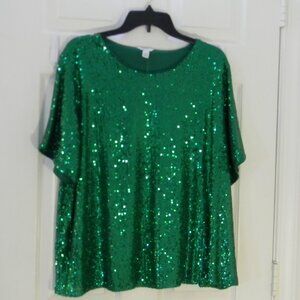 Green Sequin Top Plus Sz 18/20 Cato Short Sleeve NWT